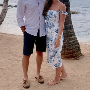 White and blue floral dress